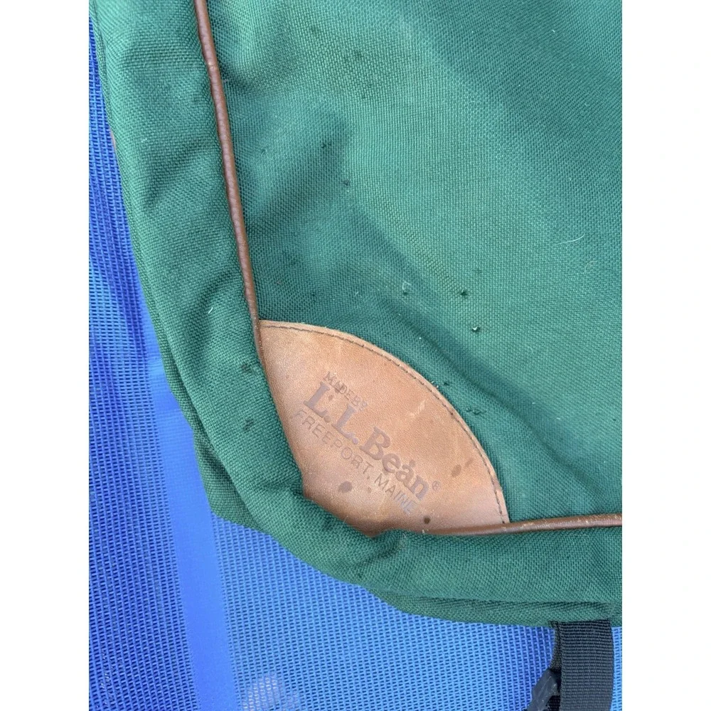 Vintage LL BEAN Green Canvas Leather Folding Garment Carrying Bag Travel
